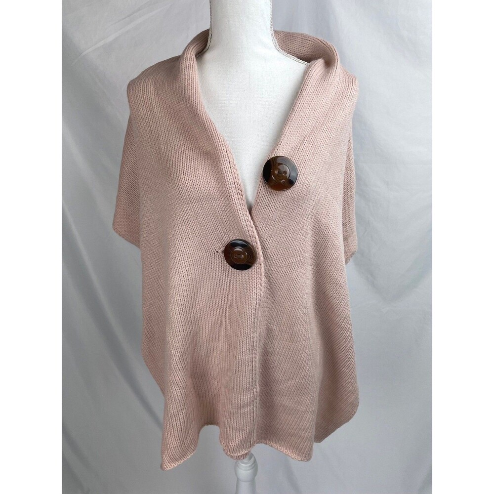 Simply Noelle Pink Knit Riverton Wrap Cape Poncho Cardigan Button Women One Size